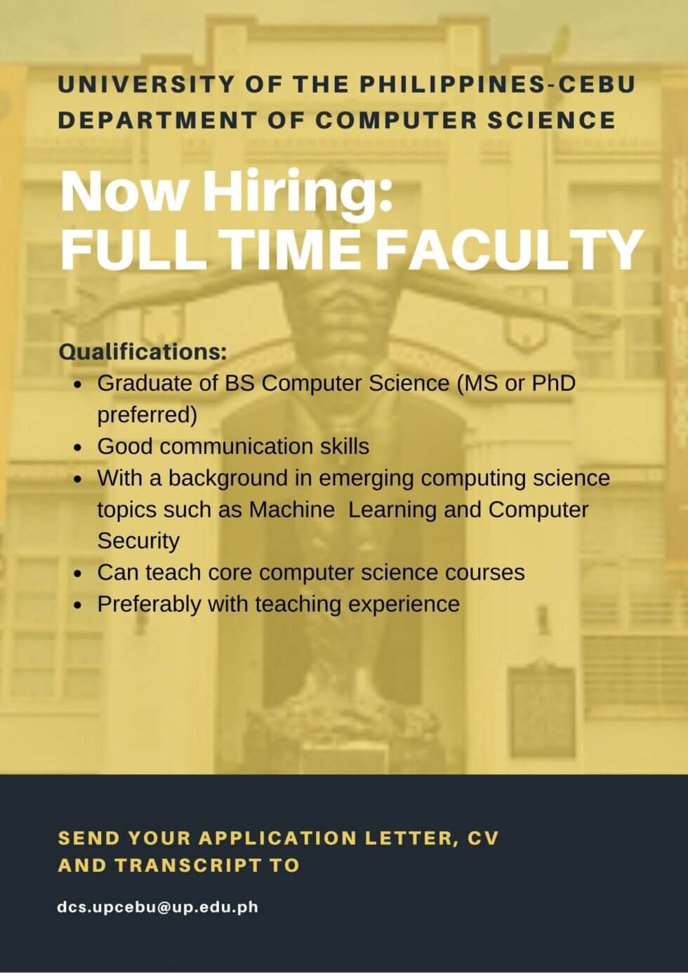 UP Cebu Department of Computer Science Now Hiring Full Time Faculty