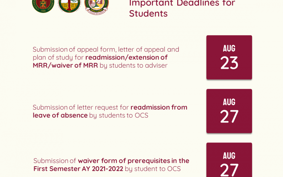 College of Science Important Deadlines