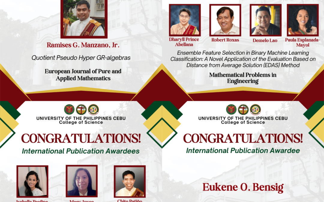 UP CEBU COLLEGE OF SCIENCE FACULTY MEMBERS RECEIVE INTERNATIONAL PUBLICATION AWARD (IPA)